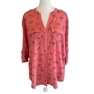 Charter Club Women's Pink Button-Up Top with Zebra Print. Size XL.